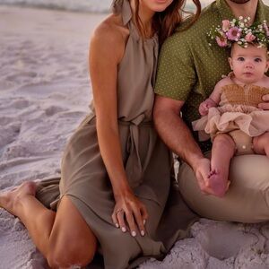 olive cut out out halter top midi dress